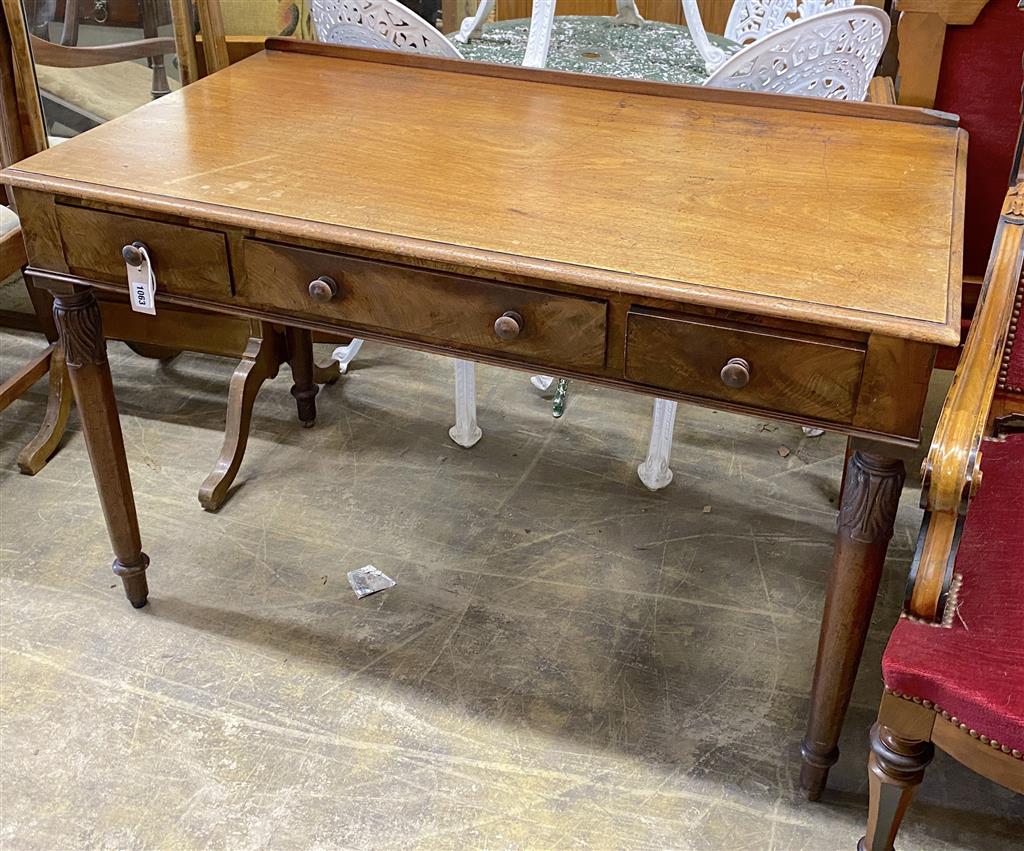 A William IV mahogany three drawer side table, width 114cm, depth 62cm, height 74cm